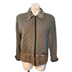 Vintage 90s Quilted Zip Up Jacket Animal Print Taupe